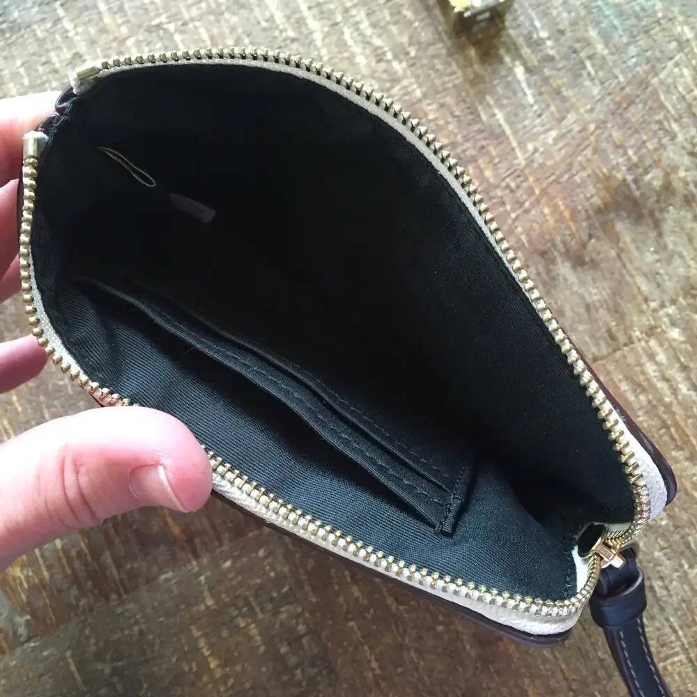 Coach Corner Zip Wristlet Butterfly Dot Cream Black F31244 Coquette Minimalist
